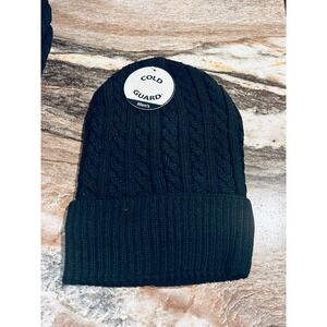 Amity Cold Guard Men's Black Thermal Knit Hat Beanie Faux‎ Fur Lined NEW